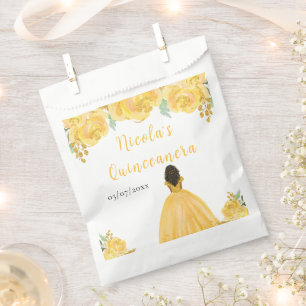 Dunkle Haut Prinzessin Gold Blumen Quinceanera Geschenktütchen