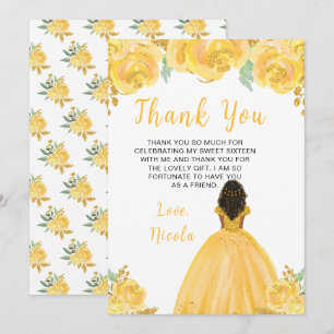 Dunkle Haut Prinzessin Gold Blumen Sweet Sixteen Dankeskarte