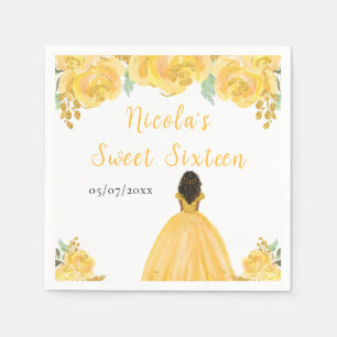 Dunkle Haut Prinzessin Gold Blumen Sweet Sixteen Serviette