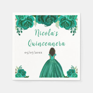 Dunkle Haut Prinzessin Grüne Florale Quinceanera Serviette