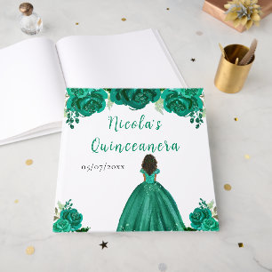 Dunkle Haut Prinzessin Grüne Quinceanera Gästebuch