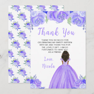 Dunkle Haut Prinzessin Lila Blumen Sweet Sixteen Dankeskarte
