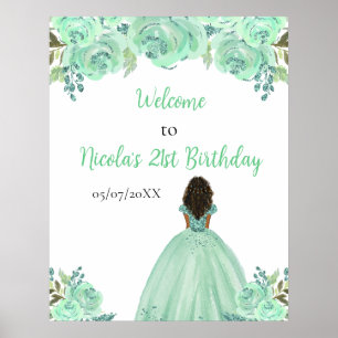 Dunkle Haut Prinzessin Mint Blumen Geburtstags Wil Poster