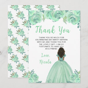 Dunkle Haut Prinzessin Minze Floral Sweet Sixteen Dankeskarte