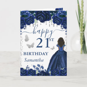 Dunkle Haut Prinzessin Navy Blaues Kleid Geburtsta Karte