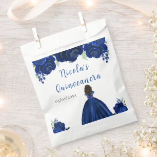 Dunkle Haut Prinzessin Navy Floral Quinceanera Geschenktütchen