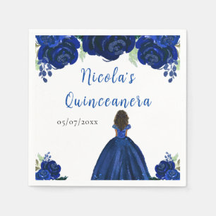 Dunkle Haut Prinzessin Navy Floral Quinceanera Serviette