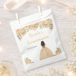 Dunkle Haut Prinzessin Peach Floral Quinceanera Geschenktütchen