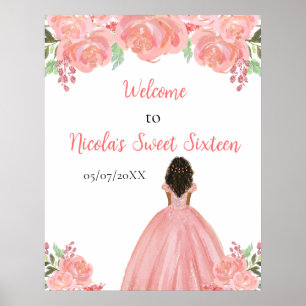 Dunkle Haut Prinzessin Pink Sweet Sixteen Willkomm Poster