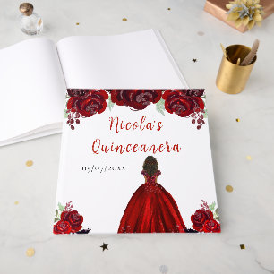 Dunkle Haut Prinzessin Rot Quinceanera Gästebuch