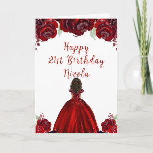 Dunkle Haut Prinzessin Rote Florale Geburtstagsfei Karte