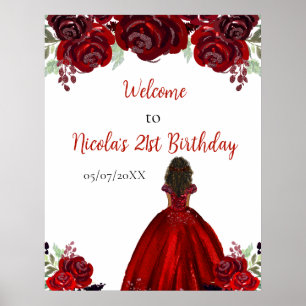 Dunkle Haut Prinzessin Roter Geburtstagsgruß Poster