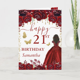Dunkle Haut Prinzessin Rotes Kleid Geburtstag Karte