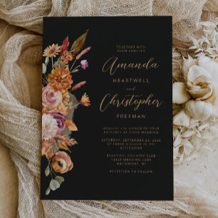 Dunkle Herbst-Blumen-Script-Hochzeit Einladung