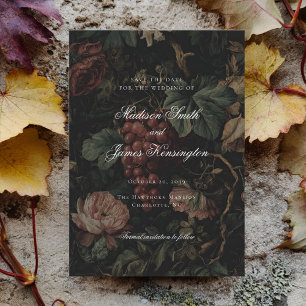 Dunkle herbstliche Weinberg-Hochzeit Save The Date