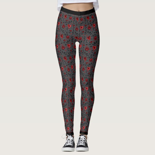 Dunkle Herzen und Rose gehen Leggings (Vorderseite)