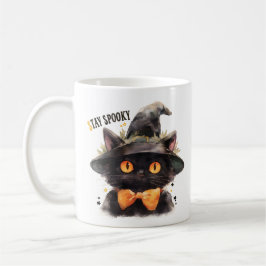 Dunkle Hexenkatze mit Bow-Krawatte Halloween Kaffeetasse
