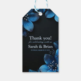 Dunkle Hochzeit danke Karte Glitzer blauen Blumen Geschenkanhänger