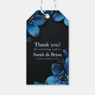 Dunkle Hochzeit danke Karte Glitzer blauen Blumen Geschenkanhänger