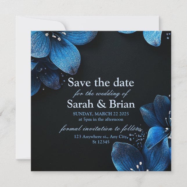 Dunkle Hochzeit speichern Sie das Datum Glitzer bl Save The Date (Vorderseite)