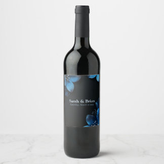 Dunkle Hochzeitwein Flasche Etikett blaue Blumen