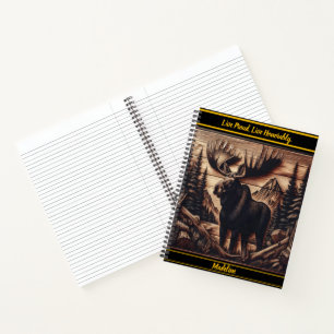 Dunkle Holz-Elchreliefkunst mit Natur Notizbuch