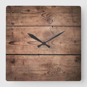 Dunkle hölzerne Planken-quadratische Wanduhr