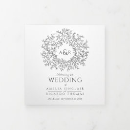 Dunkle Holzkohle, grau, monogramm Liebe Dreifach-gefaltete Programmkarte