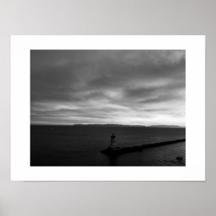 Dunkle Horizont Sonnenuntergang Schwarz-Weiß-Fotog Poster