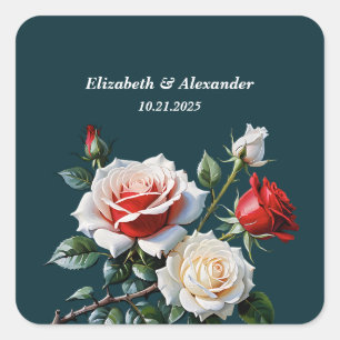 Dunkle hübsche rosa weiße rote Rosen Blumen Hochze Quadratischer Aufkleber