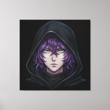 Dunkle Kapuzenjacke Anime-Junge mit lila Haar