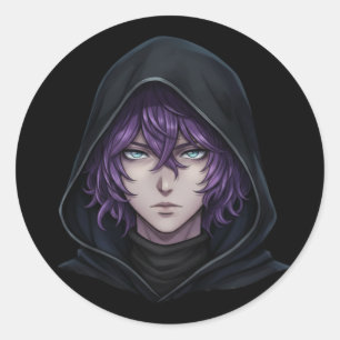 Dunkle Kapuzenjacke Anime-Junge mit lila Haar Runder Aufkleber