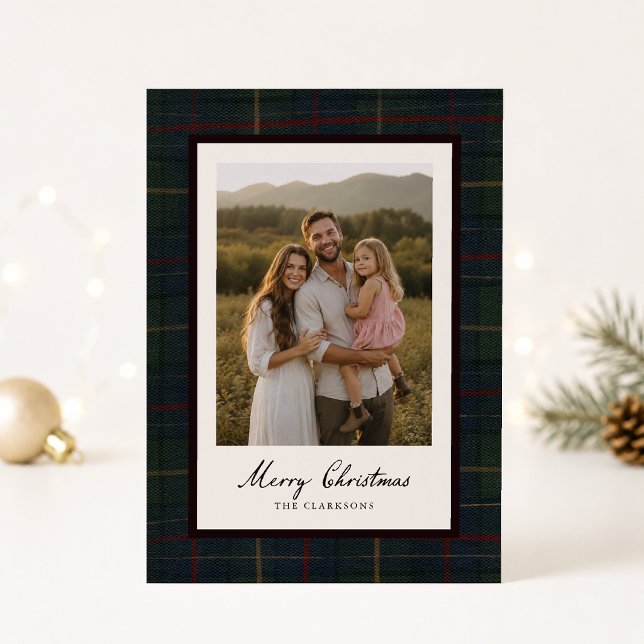 Dunkle Karo-Foto-Weihnachtskarte Einladung (Von Creator hochgeladen)