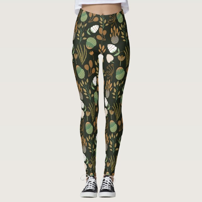 Dunkle Karotten und Nüsse Muster Leggings (Vorderseite)