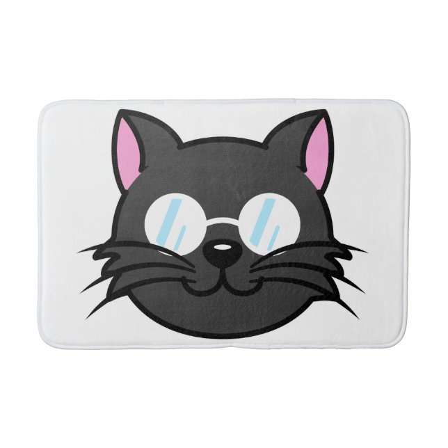 Dunkle Katze Schwarze Katze Gray Cat Tragen Brille Badematte (Vorderseite)