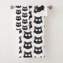 Dunkle Katze Schwarze Katze Gray Cat Tragen Brille Badhandtuch Set