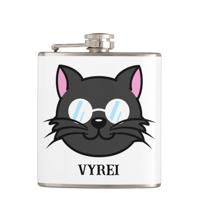 Dunkle Katze Schwarze Katze Gray Cat Tragen Brille Flachmann (Vorderseite)