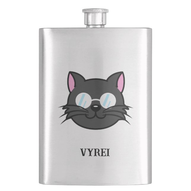Dunkle Katze Schwarze Katze Gray Cat Tragen Brille Flachmann (Vorderseite)
