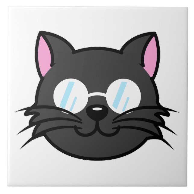 Dunkle Katze Schwarze Katze Gray Cat Tragen Brille Fliese (Vorderseite)