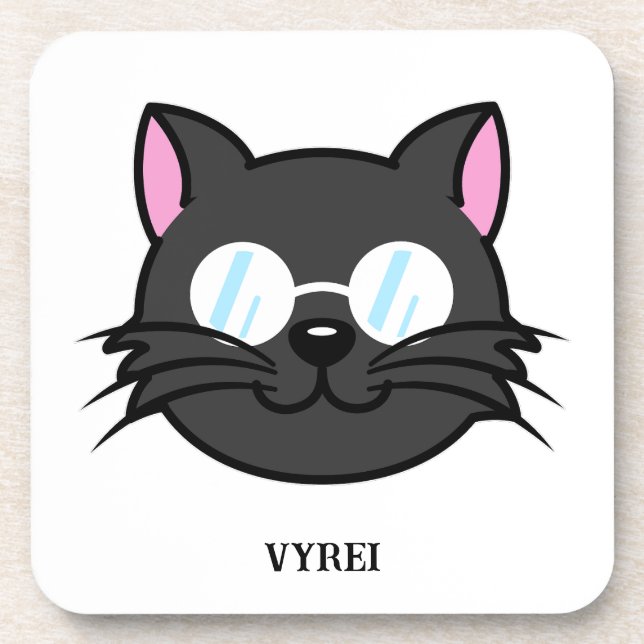 Dunkle Katze Schwarze Katze Gray Cat Tragen Brille Getränkeuntersetzer (Vorderseite)