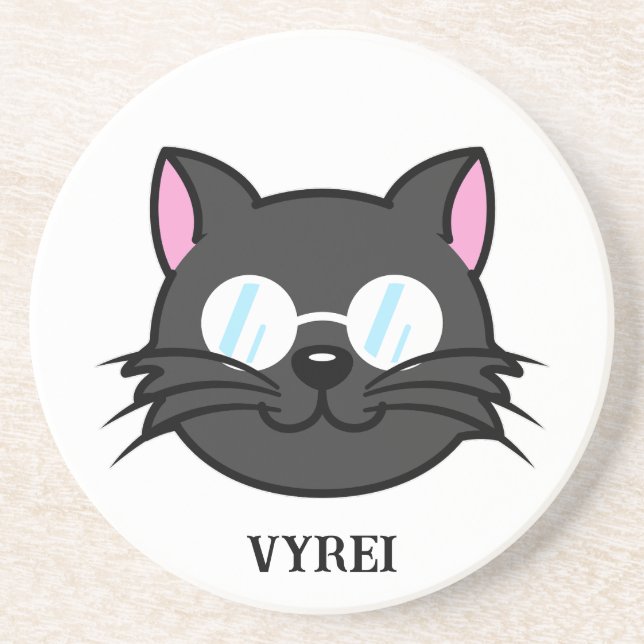 Dunkle Katze Schwarze Katze Gray Cat Tragen Brille Getränkeuntersetzer (Vorne)