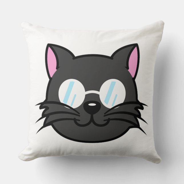 Dunkle Katze Schwarze Katze Gray Cat Tragen Brille Kissen (Vorderseite)