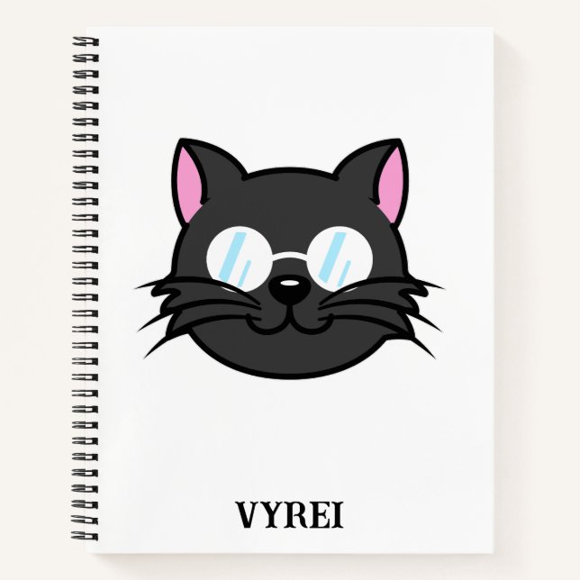 Dunkle Katze Schwarze Katze Gray Cat Tragen Brille Notizbuch (Vorderseite)