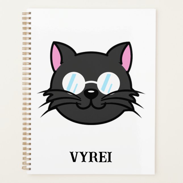 Dunkle Katze Schwarze Katze Gray Cat Tragen Brille Planer (Vorderseite)