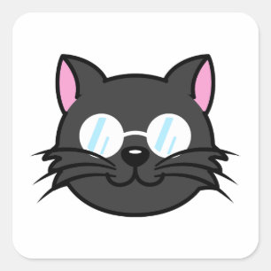 Dunkle Katze Schwarze Katze Gray Cat Tragen Brille Quadratischer Aufkleber