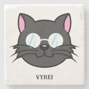 Dunkle Katze Schwarze Katze Gray Cat Tragen Brille Steinuntersetzer