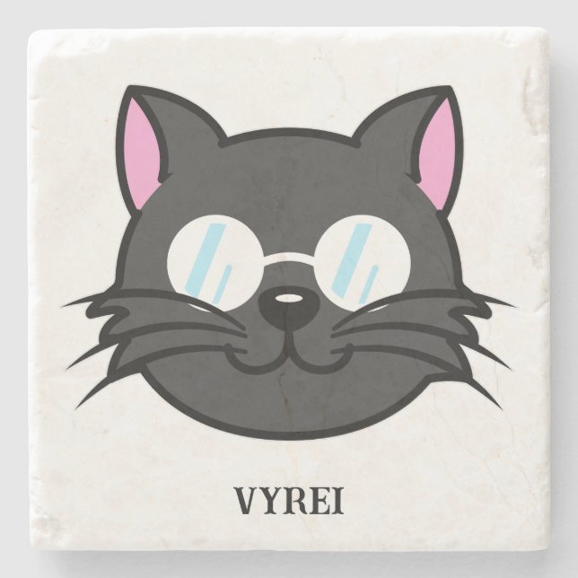 Dunkle Katze Schwarze Katze Gray Cat Tragen Brille Steinuntersetzer (Vorderseite)