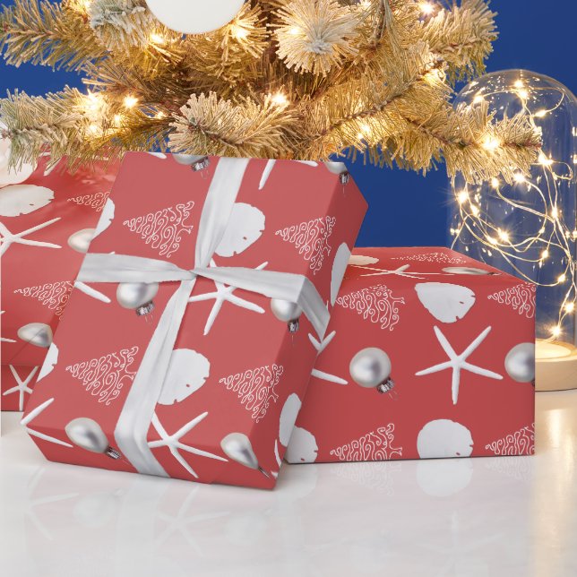 Dunkle Koralle Pink Tropischen Weihnachtswrapping  Geschenkpapier (Feiertage)
