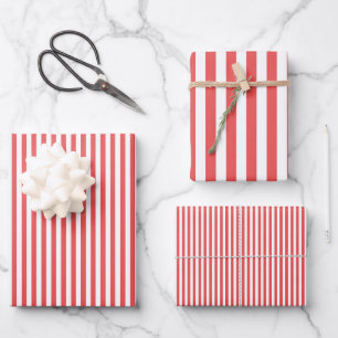 Dunkle Koralle und weiße Streifen Geschenkpapier Set