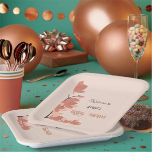 Dunkle Lachscreme und Braun Folk Art Dusche Pappteller